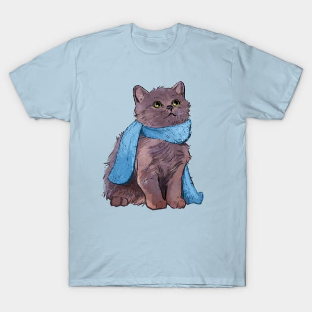 Russian Blue Kitten with a Scarf T-Shirt by Catwheezie